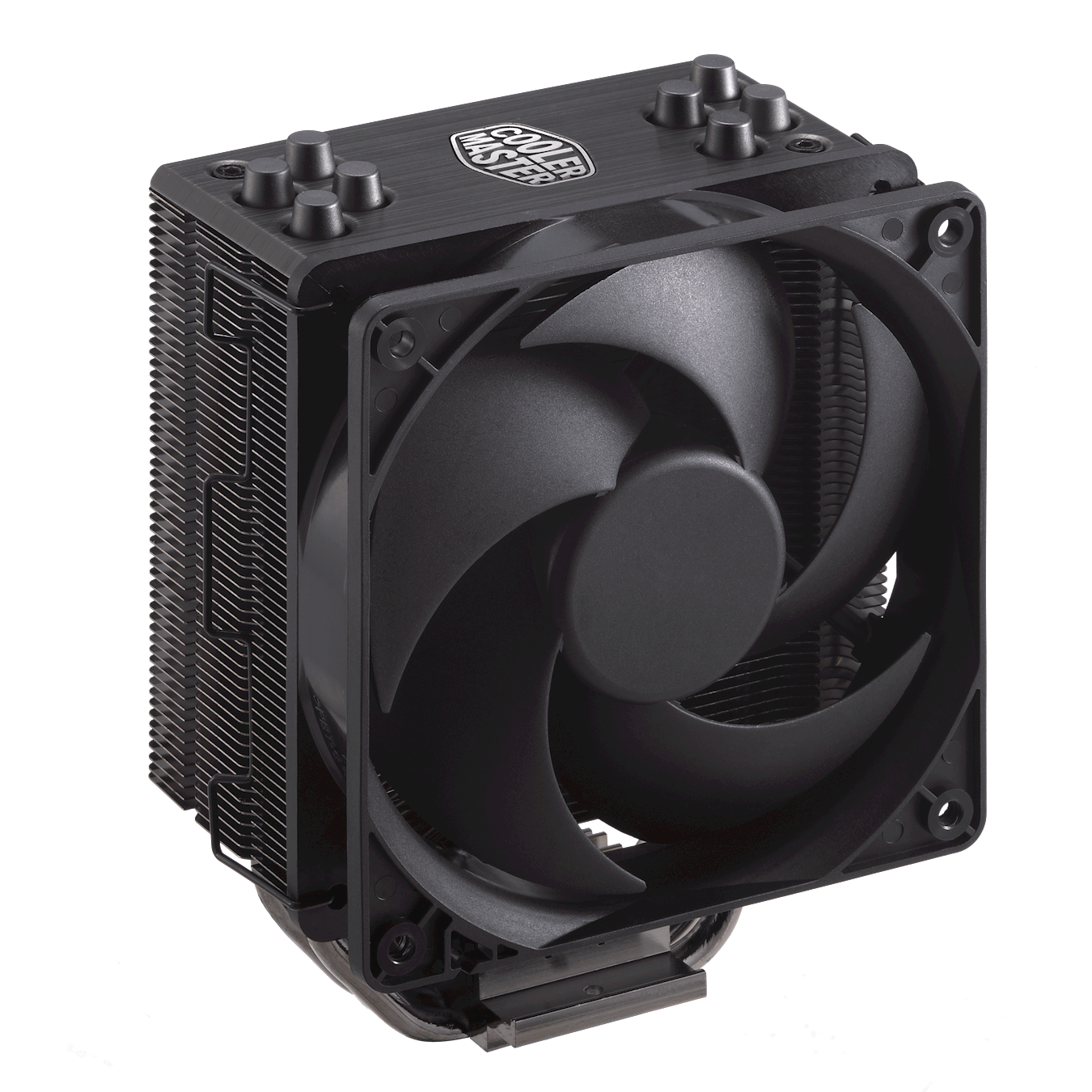 A Cooler Master Hyper 212 Black Edition CPU cooler is tilted slightly to the right.